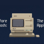 Before Macintosh banner with stylized pixelated picture of one