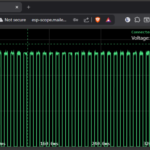 A browser window is shown, in which a web page is displaying a green trace of a square wave.