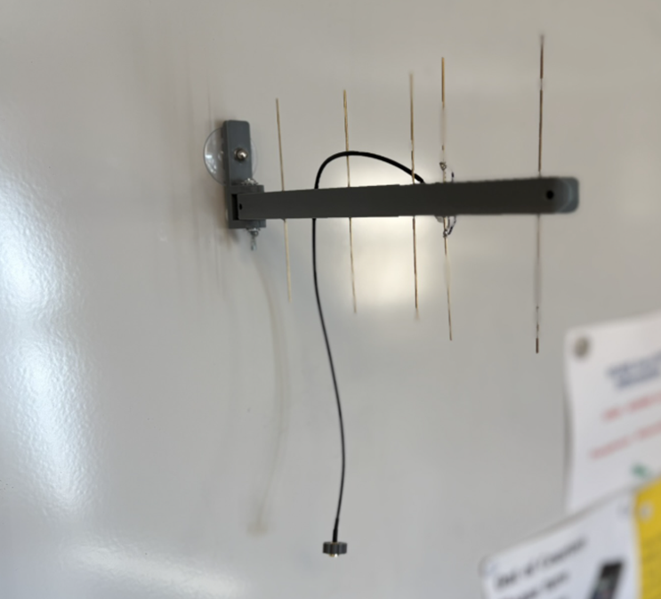 The yagi, suction-cup mounted to a wall