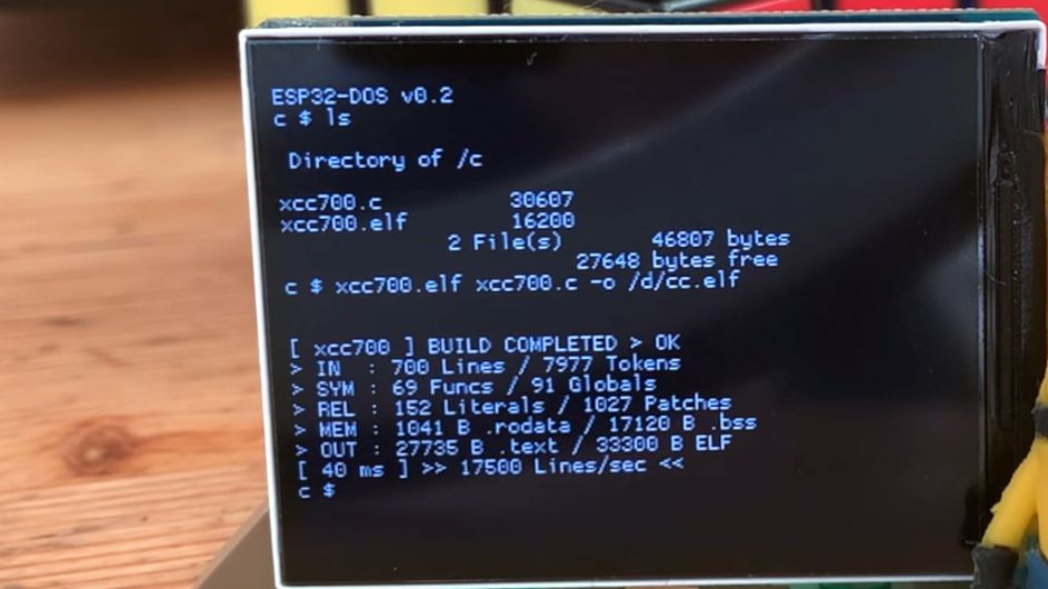 Xcc700: Self-Hosted C Compiler For The ESP32/Xtensa